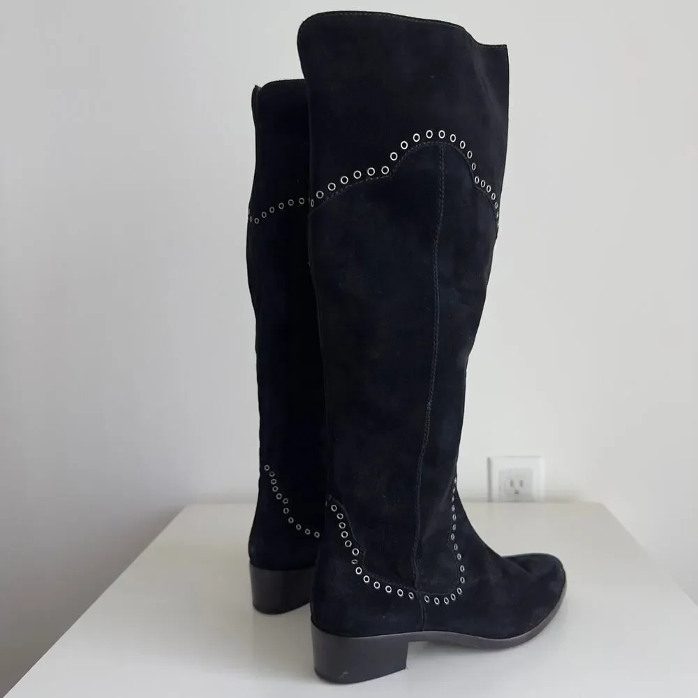 FRYE Boots Womens 6.5 Black Over The Knee Suede Leather Ray Grommet Studded